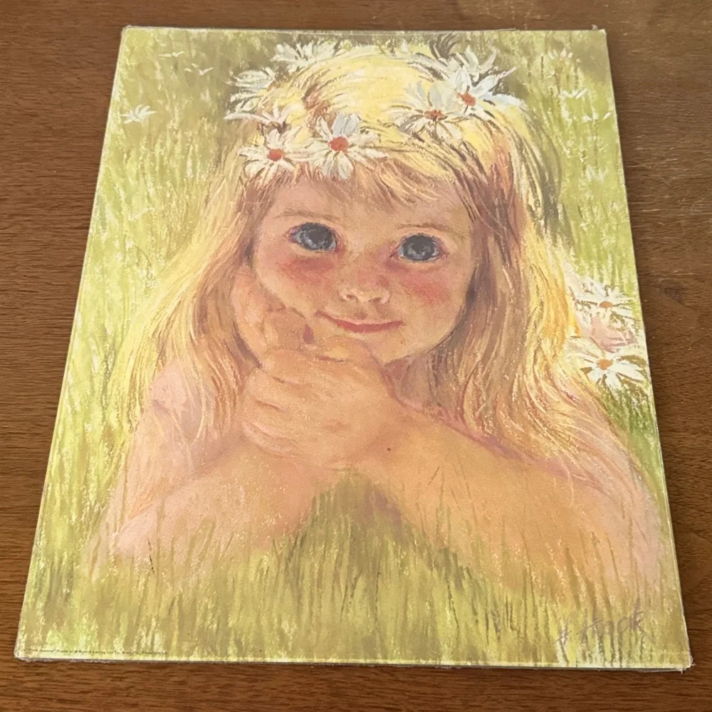 Vintage 1960s Francis Hook Girl with Daisies Portrait Art - 11”x14” - Picture 7 of 7